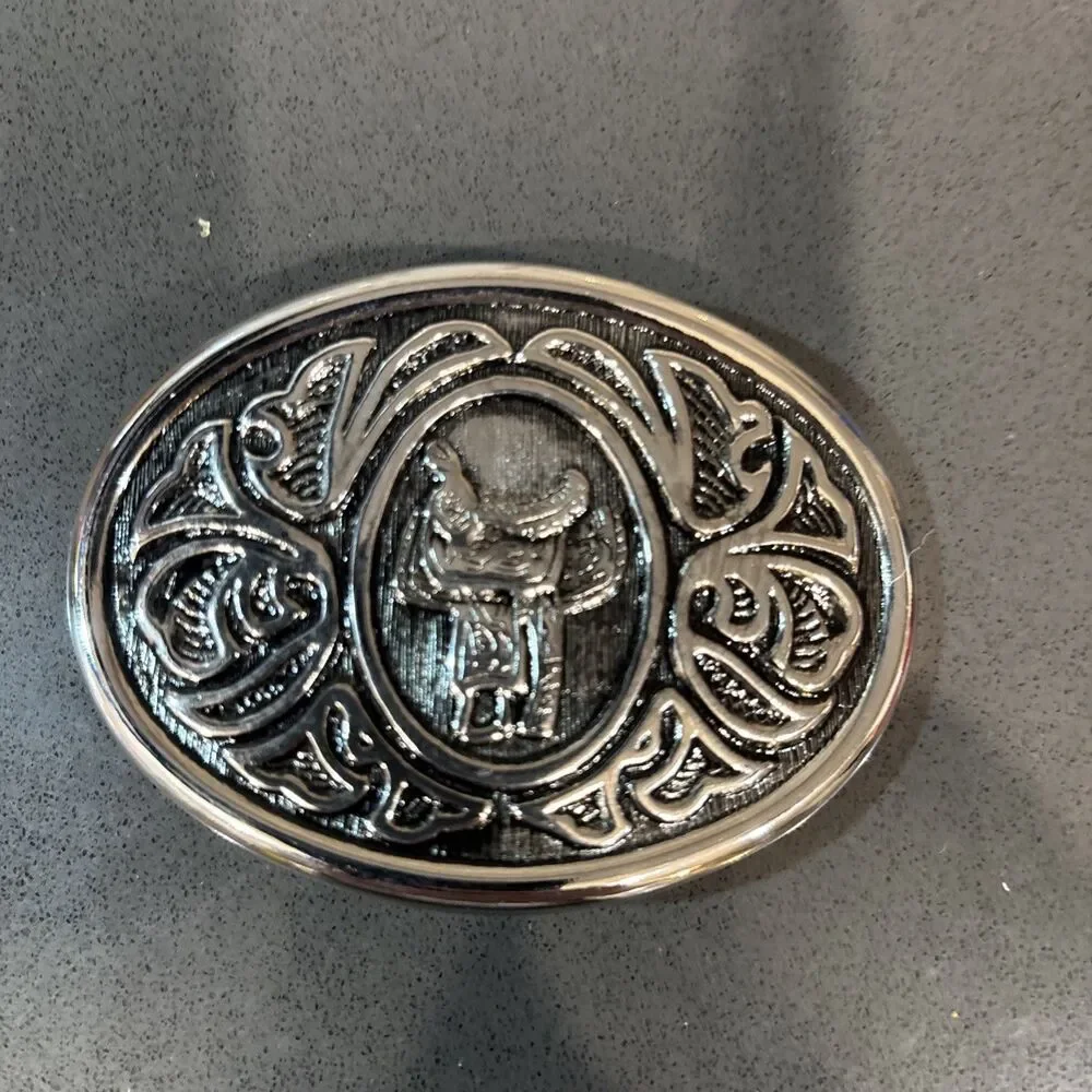 Vintage AVON Metal Silvertone Saddle Engraved Belt Buckle Western